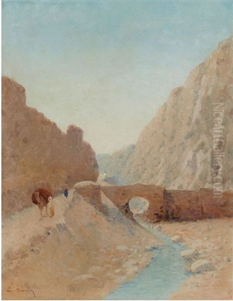 Debut D'une Caravanne Longeant L'oued Oil Painting by Emile Boivin