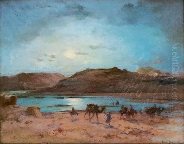 La Caravane Devant L'oasis Oil Painting by Emile Boivin