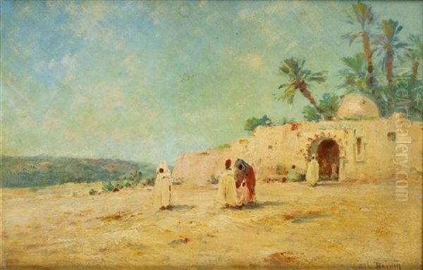 La Sortie De La Mosquee, Sud Algerien Oil Painting by Emile Boivin