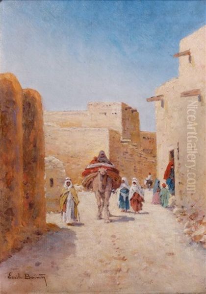 Rue De Village Animee Oil Painting by Emile Boivin