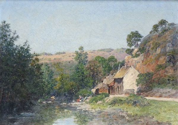 Lavandiere Bord De Riviere Oil Painting by Emile Boivin