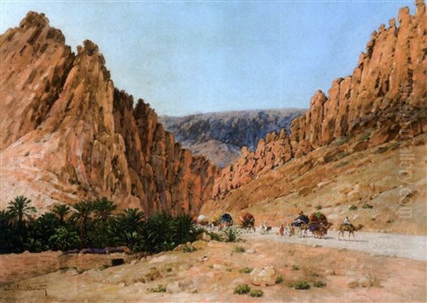 Caravane Dans Un Defile Oil Painting by Emile Boivin