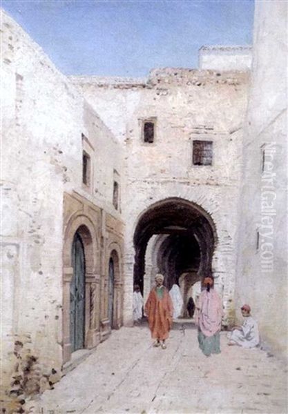 Rue Animee A Tunis Oil Painting by Emile Boivin