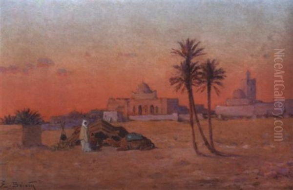 Halte De La Caravane Au Coucher Du Soleil Oil Painting by Emile Boivin