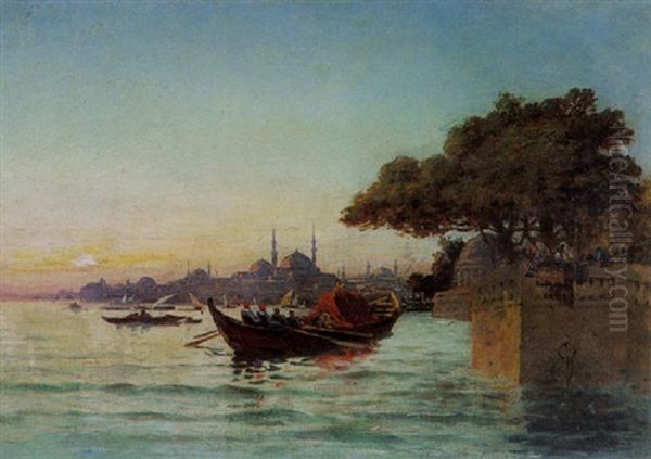 Rowers By The Golden Horn Oil Painting by Emile Boivin