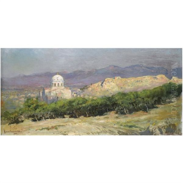 View Of The Church Of Saint Nikolas, Athens Oil Painting by Vikentios Bokatsiabi