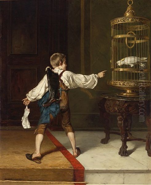 The Shoeshine Boy And The Cockatoo Oil Painting by Christian Ludwig Bokelmann