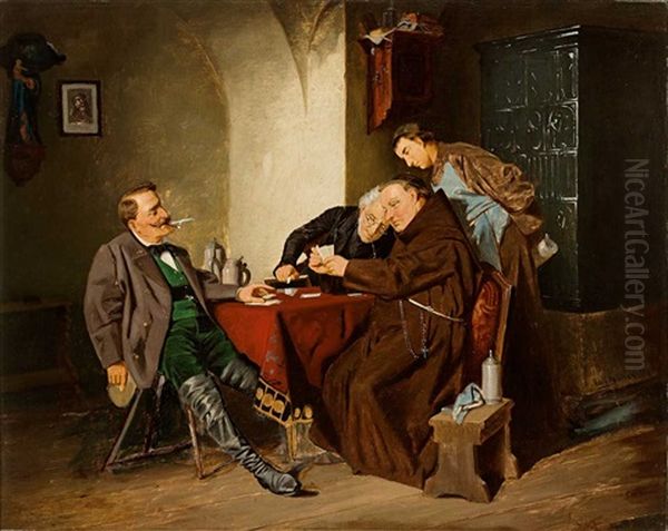 Klosterbruder, Pfarrer Und Forster Beim Kartenspiel Oil Painting by Karl Boeker