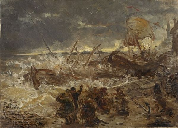 Hochwasser Und Orkan Auf Dem Rhein Oil Painting by Karl Boeker