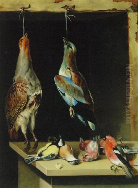 A Partridge, A Jay And Finches Oil Painting by Lambert Van Bokkelen