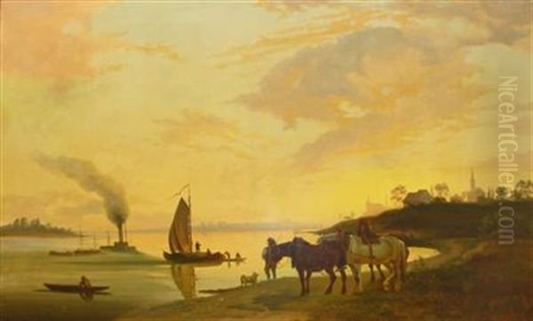 On The Maas Oil Painting by Marinus Boks