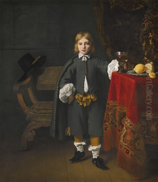 Portrait Of A Boy, Said To Be The Artist's Son, Aged 8 Oil Painting by Ferdinand Bol