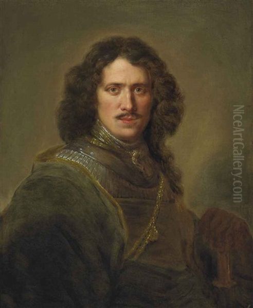 Portrait Of A Gentleman In Fancy Costume, His Hand On The Hilt Of A Sword Oil Painting by Ferdinand Bol