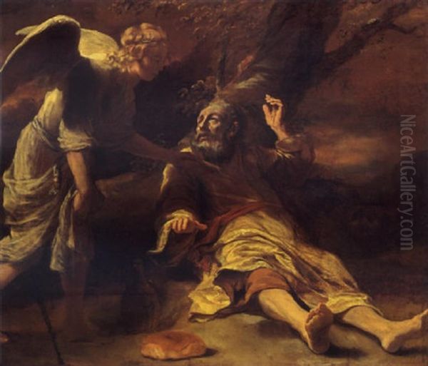 Elijah Fed By An Angel (i Kings 19:5-6) Oil Painting by Ferdinand Bol