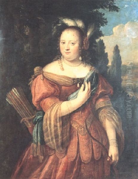 Portrait Of A Lady As Diana, Standing Three-quarter Length, Carrying A Quiver Oil Painting by Ferdinand Bol