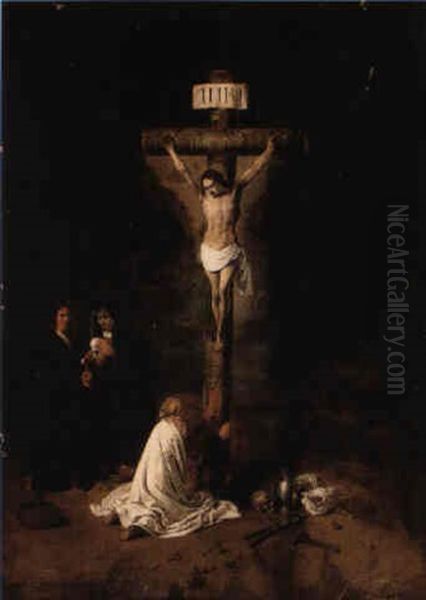 The Magdalen At The Foot Of The Cross With The Madonna And A Donor Oil Painting by Ferdinand Bol