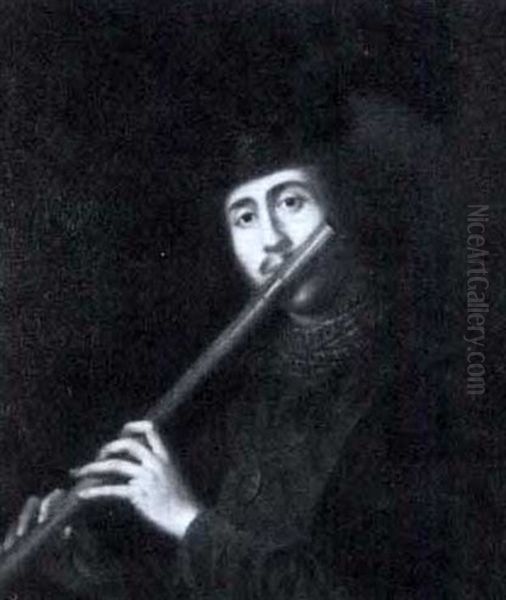 Man Playing Flute Oil Painting by Ferdinand Bol