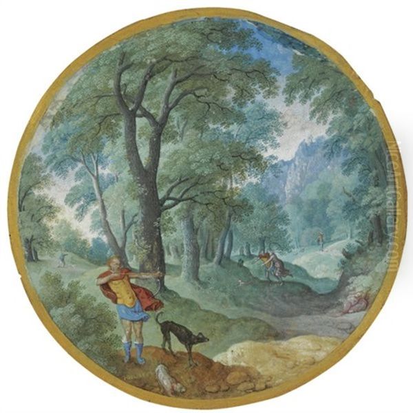 Wooded Landscape With Silvio And Dorinda Oil Painting by Hans Bol