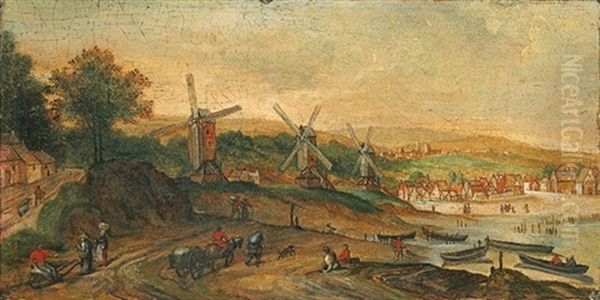 Paysage Aux Moulins Oil Painting by Hans Bol