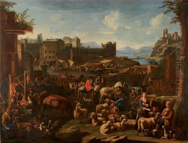 Le Marche Aux Bestiaux Oil Painting by Pietro Maurizio Bolckman