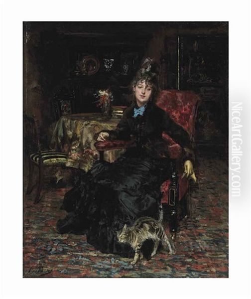 Signora Seduta Con Gatto Oil Painting by Giovanni Boldini