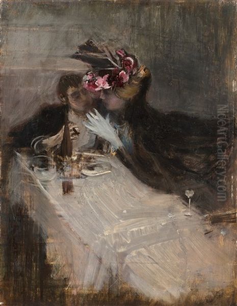 Un Couple Au Restaurant Oil Painting by Giovanni Boldini