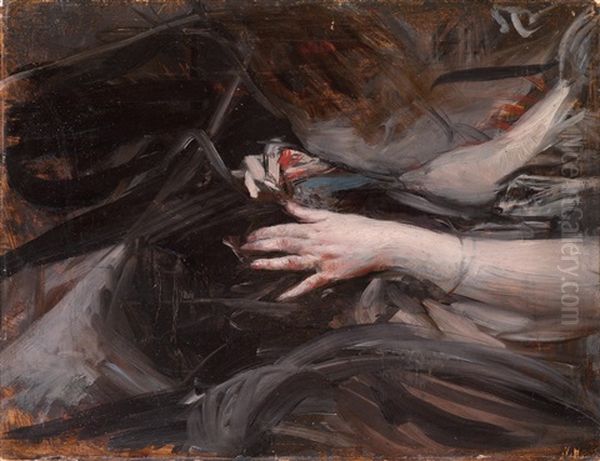 Female Hands Sewing Oil Painting by Giovanni Boldini