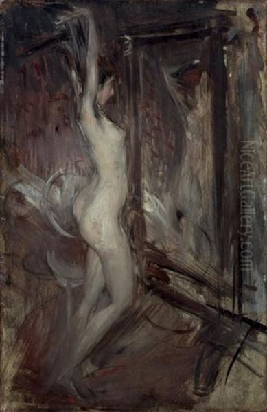 Nu Devant Un Miroir (psyche Empire) (+ Etude D'homme (study), Verso) Oil Painting by Giovanni Boldini