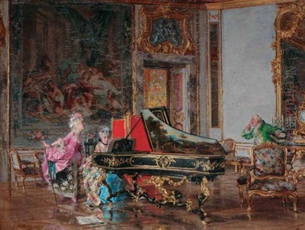 Due Dame In Costume Settecentesco Al Pianoforte (vecchia Canzone) Oil Painting by Giovanni Boldini