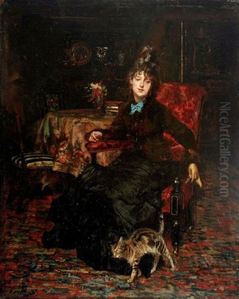 Seated Woman With Cat Oil Painting by Giovanni Boldini