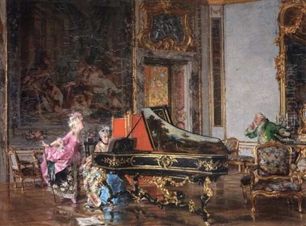 Due Dame In Costume Settecentesco Al Pianoforte, Vecchia Canzone Oil Painting by Giovanni Boldini