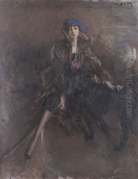 Signora Con Levriero Nero Oil Painting by Giovanni Boldini