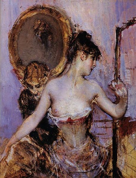 Putting On Her Dress Oil Painting by Giovanni Boldini