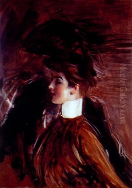 Portrait De Femme Au Col Blanc Oil Painting by Giovanni Boldini