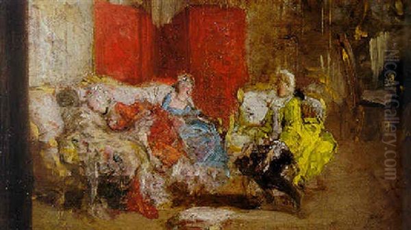 Conversation Piece Set In The Time Of Louis Xv Oil Painting by Giovanni Boldini