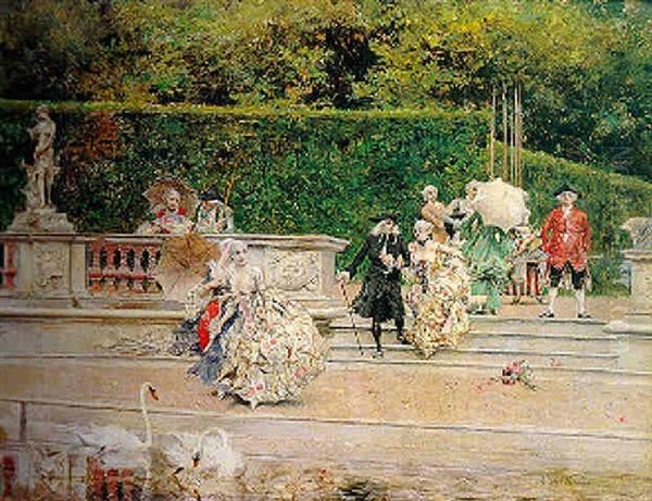 Scene Galante (probablement Dans Le Parc De Versailles) Oil Painting by Giovanni Boldini