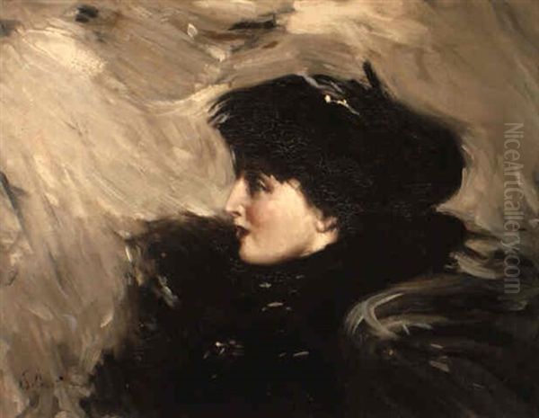 A Portrait Of Lina Cavalieri Oil Painting by Giovanni Boldini