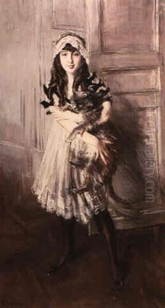 Portrait Of Bianca Errazuriz De Alvear With Her Cat Oil Painting by Giovanni Boldini