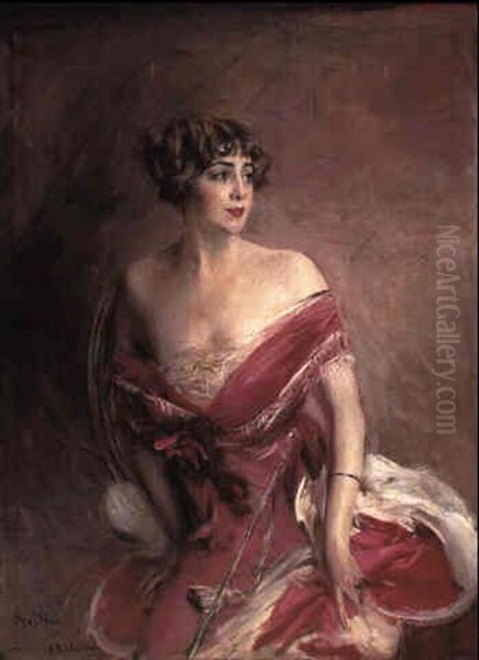 Portrait Of Mlle. De Gillespie, 'la Dame De Biarritz' Oil Painting by Giovanni Boldini