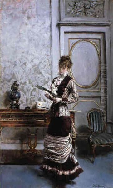 A Lady Admiring A Fan Oil Painting by Giovanni Boldini