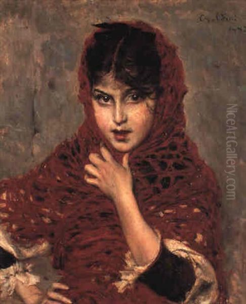 Young Girl With A Red Shawl Oil Painting by Giovanni Boldini