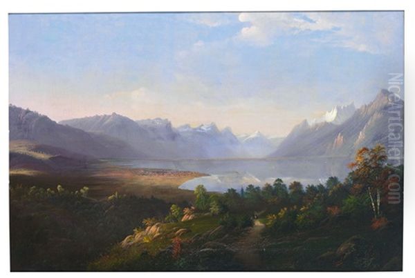 Blick Uber Den Genfer See Auf Genf Und Alpenpanorama Oil Painting by Ludwig Eduard Boll