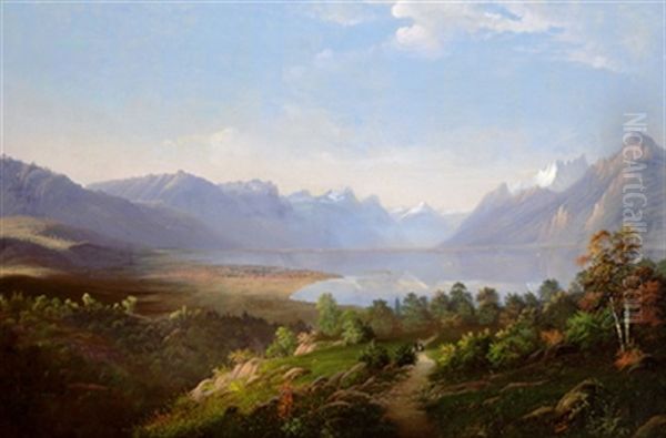 Blick Uber Den Genfer See Auf Genf Oil Painting by Ludwig Eduard Boll