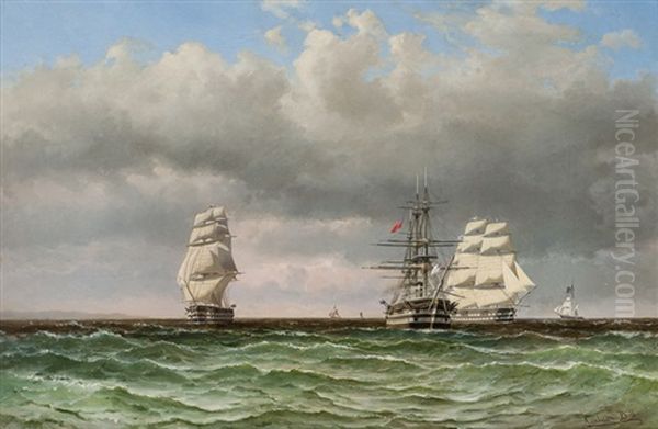 Seilskuter Til Havs Oil Painting by Reinholdt Fredrik Boll