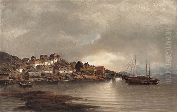 Kystlandskap Med Folkeliv Oil Painting by Reinholdt Fredrik Boll