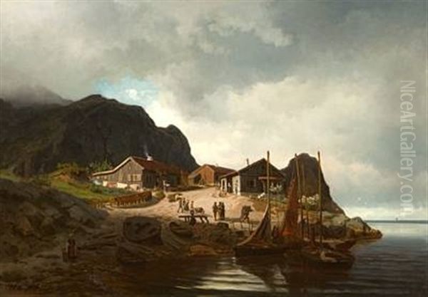 Kystmiljo Med Fiskere Oil Painting by Reinholdt Fredrik Boll