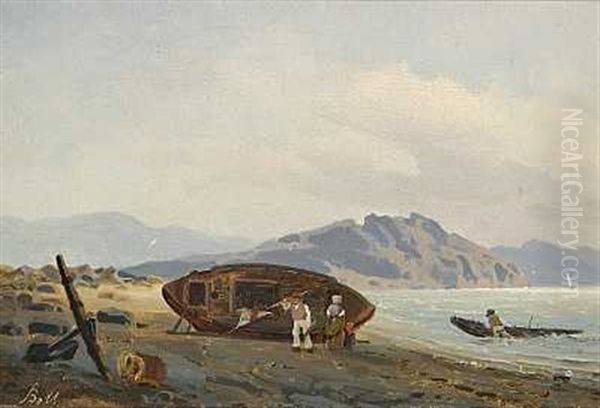 Norsk Kystparti Med Familie Ved En Bad Oil Painting by Reinholdt Fredrik Boll