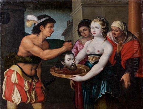 Salome Recevant La Tete De Saint Jean Baptiste Oil Painting by Nicolas Bollery