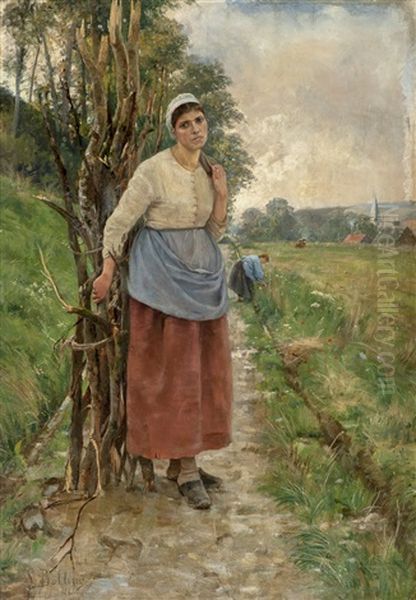 Tired. Farmer's Wife From Normandie Oil Painting by Sigrid Bolling