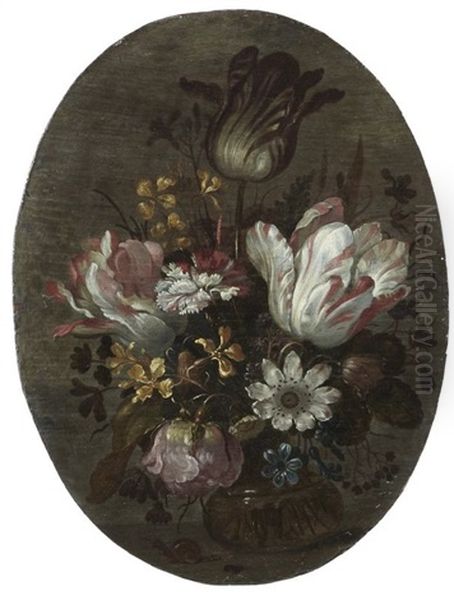 Bouquet De Fleurs Sur Un Entablement Oil Painting by Hans Bollongier